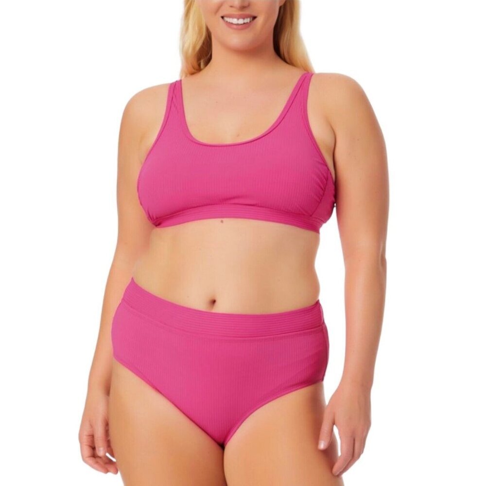 California Waves Plus Size 22/24 Ribbed Bralette Bikini Set Pink High Waist NWT - Picture 2 of 5